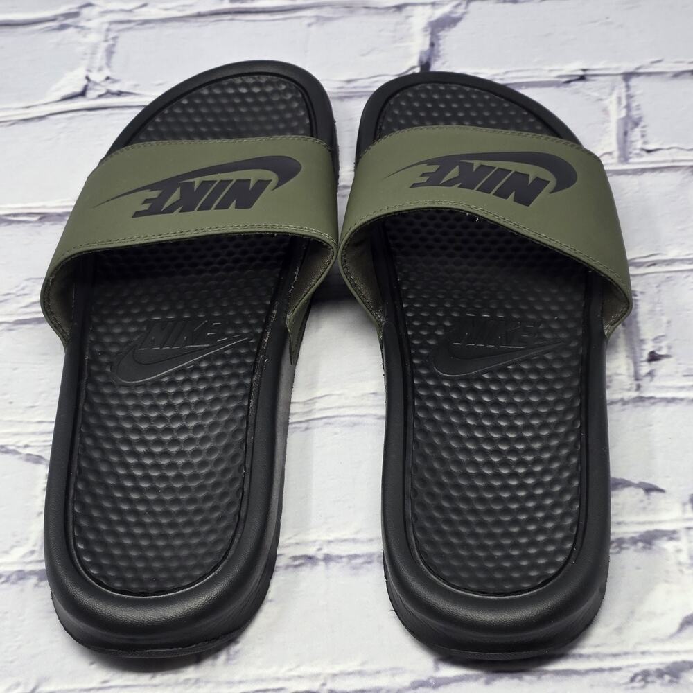 NIKE BENASSI JDI MEN'S Size 12 BLACK/OLIVE GREEN 343880 302